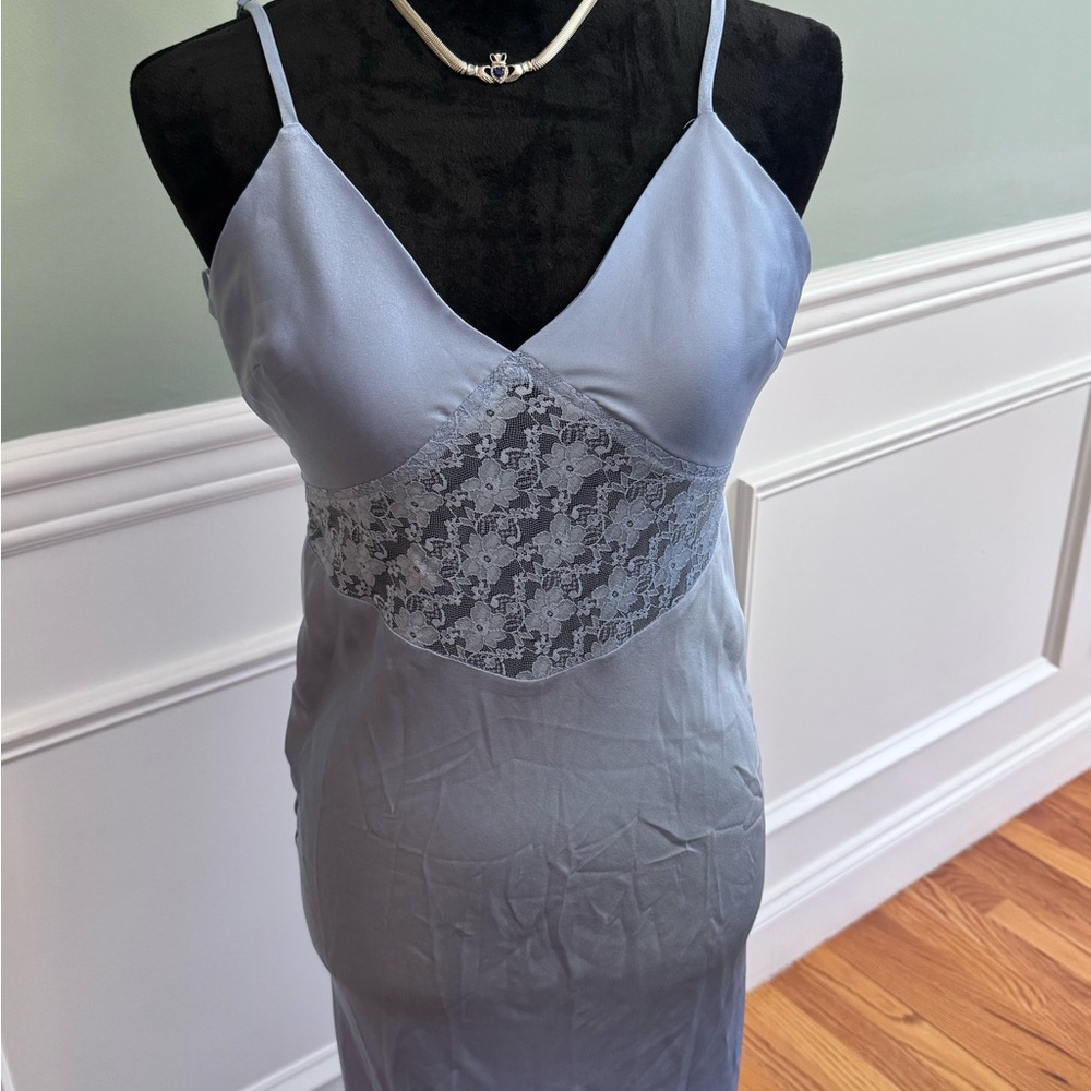 Emory Park Satin dress with Lace Detail in Soft Blue
